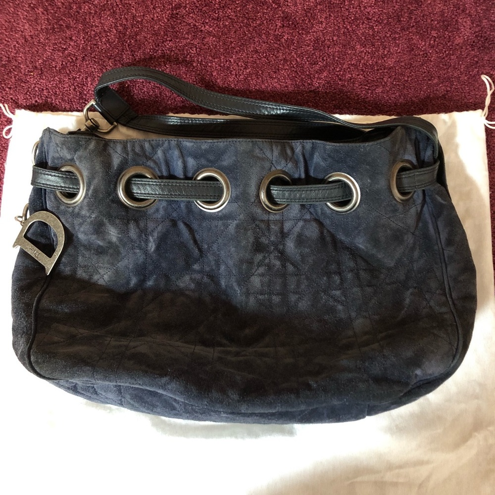 Christian Dior Cannage Suede Drawstring Bag